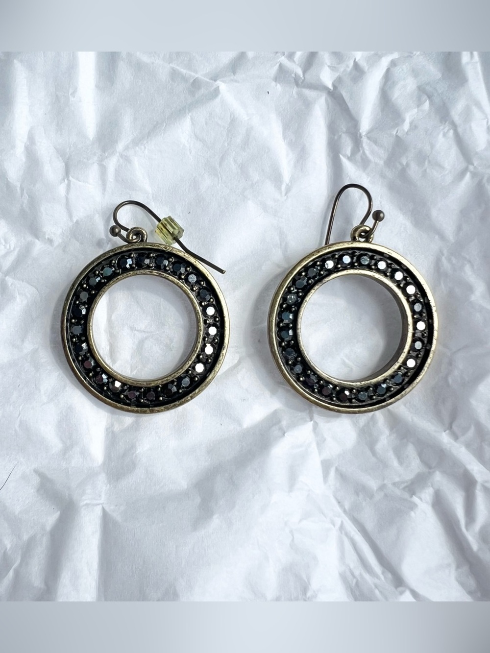 Lia Sophia Bronze Black Crystal Circle Drop Earrings